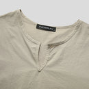 INCERUN Men Home Two Piece Set Solid Color Cotton Linen Long Sleeve Top and Pant with Pockets, Casual Men's Set Plus Size Spring Fall