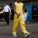 INCERUN Men's Clothing 2 Piece Set Knit Ribbed Round Neck Vest & Trousers Casual Solid Color Set for Daily Wear