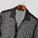 INCERUN Men's Hollow Lace Loose Short Sleeve Shirts