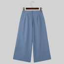 INCERUN Men Pants Solid Color High-waisted Straight-legged Trousers Comfy Button Loose Fit Men's Black Pant