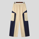 INCERUN Mens Contrast Color Workwear Pocket Pant Fashion Loose Fit Elastic Waist Drawstring Trousers S-5XL
