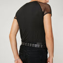 INCERUN Men T-Shirt Contrast Mesh Patchwork Crew Neck Short Sleeve Black T-shirt