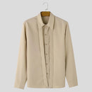 INCERUN Mens Deconstructed Tie-Detail Long Sleeve Shirt Fashion Solid Color Button Lapel Top Shirts for Male