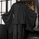 INCERUN Men's Casual Black Shirt, Button Up Long Sleeve Shirt, Chic Retro Lapel Loose Batwing Sleeve Shirt for Men