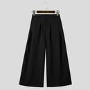 INCERUN Men Casual Baggy Pants Simple Solid Color Button Front Wide Leg Trousers for Men Large Size S-5XL
