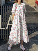 Floral Print Pocket Half Sleeve Ruffle Casual Maxi Dress