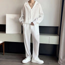 INCERUN Men Sets Solid Color Fashion Lapel Long Sleeve Shirt & Pants 2PCS Pleated Loose Streetwear Men Casual Suits S-5XL