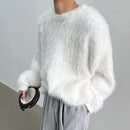 INCERUN Men's Solid Color Sweater Casual Comfy Oversized Faux Fur Long Sleeve Sweater Plus Size Crew Neck Pullover Sweater for Men Fall Winter