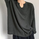 INCERUN Men Tshirt Comfy Loose Fit Long Sleeve T-Shirt Solid Color Notched Neck Knit Daily Casual T-Shirt