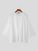 INCERUN Men Shirts Irregular Slant Buttoned Round Neck Top Shirt Long Sleeve Daily Shirts Casual Loose Men Clothing