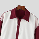 INCERUN Mens Colorblock Patchwork Long Sleeve Shirt Comfortable Soft Fashion Lapel Top Shirt