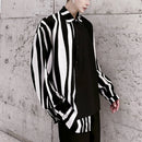 INCERUN Men Patchwork Zebra Stripe Shirt Fashion Slant Placket Casual Lapel Long Sleeve Shirt Loose Large Size Shirt S-5XL for Spring Fall