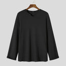 INCERUN Men Tshirt Comfy Loose Fit Long Sleeve T-Shirt Solid Color Notched Neck Knit Daily Casual T-Shirt