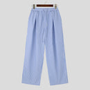INCERUN Men Trendy Striped Drawstring Waist Casual Pants Daily Casual Home Elastic Waist Long Trousers for Men Large Size S-5XL