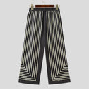 INCERUN 2 Piece Men's Striped Casual Outfit Set, Collar Button Up Top And Elastic Waist Wide Leg Trousers Set for Daily Wear Spring Fall Plus Size S-5xl