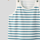 INCERUN Men Tanks Top Blue White Knitted Undershirt with Horizontal Stripes Buckle Back High Stretch Vest for Men