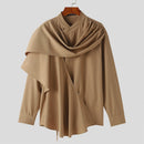 INCERUN Men Irregular Long Sleeve Shirts Fashion Solid Color Lapel Top for Men Spring Fall Large Size S-5XL