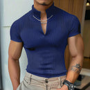 INCERUN Men's Solid Color Knitted Half Turtleneck Chain Deco Short Sleeve T-Shirt