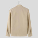 INCERUN Mens Deconstructed Tie-Detail Long Sleeve Shirt Fashion Solid Color Button Lapel Top Shirts for Male