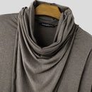 INCERUN Mens Draped Neck Ruffled Long Sleeve T-Shirt Comfortable Stretch Fabric Casual Tshirt for Male