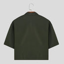 INCERUN Men Two Pieces Set Fashion Solid Color Short Shirt + Pants Summer Casual Daily Mens Clothing Set