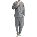 INCERUN Men Home Two Piece Set Solid Color Cotton Linen Long Sleeve Top and Pant with Pockets, Casual Men's Set Plus Size Spring Fall