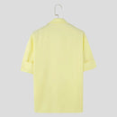 INCERUN Mens Asymmetrical Pleated Short Sleeve Shirt Casual Solid Color Lapel Top for Male