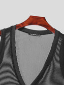 INCERUN Men Tank Tops V-neck Mesh Knitted Sleeveless Vests Streetwear Tanks Fashion Casual Men Top Clothing