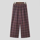 INCERUN Men Plaid Pants Comfortable Elastic Waist Pockets Trousers Casial Loose Fit Wide Leg Home Pant for Big Men Daily Large Size S-5XL