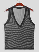 INCERUN Men Tank Tops V-neck Mesh Knitted Sleeveless Vests Streetwear Tanks Fashion Casual Men Top Clothing