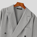 INCERUN Mens Double-Breasted Long Sleeve Jumpsuit Fashion Solid Color Waist Lace Up Suit Jumpsuit Long Top Pant