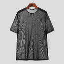 INCERUN Men's T-shirt Solid Color Crew Neck Short Sleeve T-shirt with Design See Through Fabric, Chic Tops Suitable for Summer Nightclubs Leisurewear