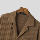 INCERUN Men's Casual Shirt Solid Color Long Sleeve Lapel Collar Button-Down Daily Shirt with Single Color Stripes, Loose Fit