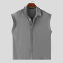 INCERUN Men Shirts Solid Color Sleeveless Shirt Casual Daily Lapel Streetwear Shirt Mens Clothing Summer Male Shirts