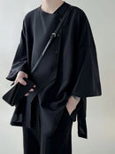 INCERUN Men Shirts Irregular Slant Buttoned Round Neck Top Shirt Long Sleeve Daily Shirts Casual Loose Men Clothing