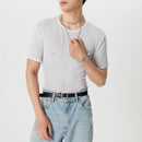 INCERUN Men's T-shirt Solid Color Crew Neck Short Sleeve T-shirt with Design See Through Fabric, Chic Tops Suitable for Summer Nightclubs Leisurewear