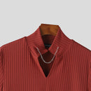 INCERUN Men's Solid Color Knitted Half Turtleneck Chain Deco Short Sleeve T-Shirt