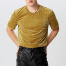 INCERUN Men T-Shirts Fashion Solid Color Skinny Elastic Top Tee Casual Summer Round Neck Short Sleeve Mens Clothing