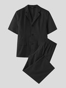 INCERUN Men Sets Short Sleeve Men Suit & Pant Mens Fashion Simple Solid Color Suits Two Pieces Outfits  Men's Casual Suits S-5XL