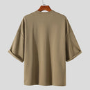 INCERUN Men Tshirts Male Loose Comfy Blouse Streetwear Casual Solid Color T-Shirts Leisure Half Sleeve Round Neck Tee Tops Summer S-3XL