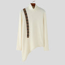 INCERUN Mens Button Patchwork Decorative Textured Long Sleeve Sweater Fashion Slim Fit High-collar Sweater for Male S 5XL