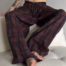 INCERUN Men Plaid Pants Comfortable Elastic Waist Pockets Trousers Casial Loose Fit Wide Leg Home Pant for Big Men Daily Large Size S-5XL
