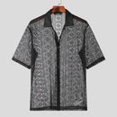 INCERUN Men's Hollow Lace Loose Short Sleeve Shirts