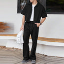 INCERUN Men Two Pieces Set Fashion Solid Color Short Shirt + Pants Summer Casual Daily Mens Clothing Set