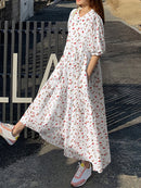 Floral Print Pocket Half Sleeve Ruffle Casual Maxi Dress
