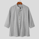 INCERUN Mens 100% Cotton Striped Shirts Casual Fit T Shirts Holiday Beach Tee Tops Blouse