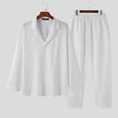 INCERUN Men Sets Solid Color Fashion Lapel Long Sleeve Shirt & Pants 2PCS Pleated Loose Streetwear Men Casual Suits S-5XL