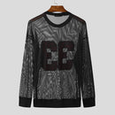 INCERUN Mens Digital Print Textured Long-Sleeve T-Shirt Fashion Mesh Fabric Matching Top Loose Fit Plus Size S-5XL