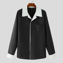 INCERUN Mens Color Block Striped Long Sleeve Shirt Loose Fit Lapel Top Casual Male Clothing S-5XL