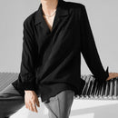 INCERUN Men's Casual Shirt Solid Color Long Sleeve Lapel Collar Button-Down Daily Shirt with Single Color Stripes, Loose Fit